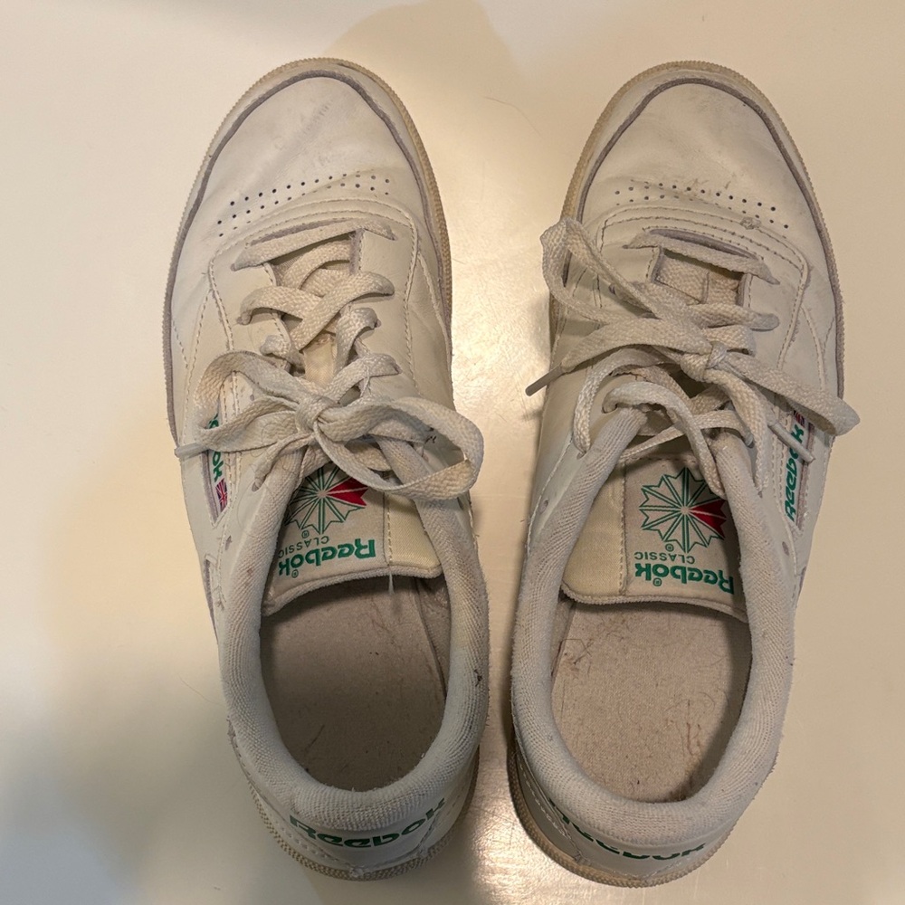 Reebok Classic Leather Sneakers in White with Green and Red Accents